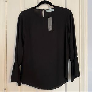 Veronica M Black Crew Neck Bell Sleeve Top XS